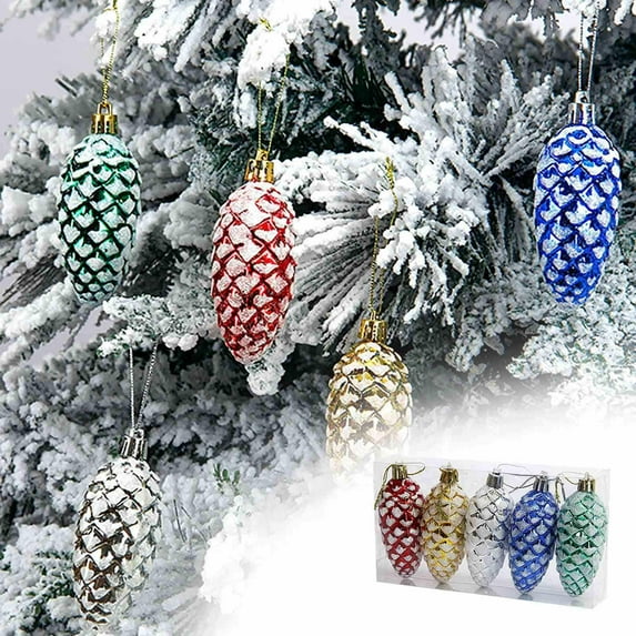 Costeam 5PC Christmas Long Pine Cones, Hand-Painted Christmas Tree Colorful Pine Cone Hangers, Christmas Hanging Ornaments, Xmas Festive Tree Decor