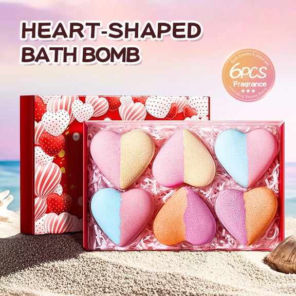 Costeam 6 Piece Heart Shaped Bath Salt Bomb Set with Essential Oil Fragrance，Fizzy Bath Bombs for Relaxing Bath Skin Cleansing Moisturizing and Aromatherapy