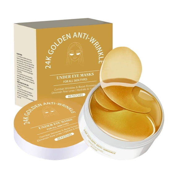 Costeam 60 Counts Gold Infused Hydrating Eye Mask Patches，Anti Aging Pads for Wrinkle Reduction and Firming