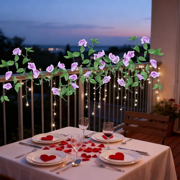 Costeam 9-head Artificial Rose Rattan Wall Hanging，Romantic Floral Garland for Valentine’s Day and Home Decor，Wall Accessory