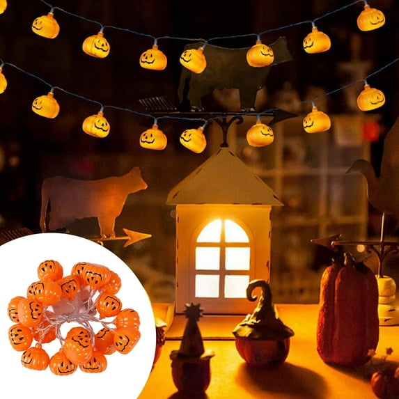 Costeam Battery Operated Pumpkin Lights for Halloween Decorations Indoor,Jack-o-Lantern String Lights for Halloween Party Front Door Porch Fireplace Camper 3m 20pcs