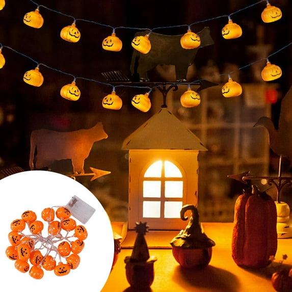 Costeam Battery Operated Pumpkin Lights for Halloween Decorations Indoor,Jack-o-Lantern String Lights for Halloween Party Front Door Porch Fireplace Camper 3m 20pcs