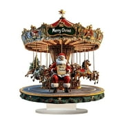 Costeam Christmas Carousel Flat Decoration Multi Functional Desktop Display Home Decor Cute Design Festive Decor For Desk Tabletop Christmas Season Use