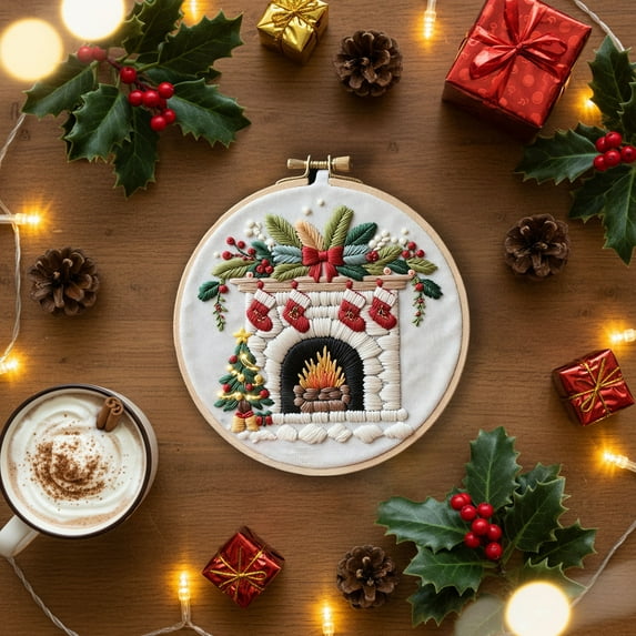 Costeam Christmas Embroidery DIY Material Package Handmade Craft Kit with English Instructions for Home Holiday Christmas Decor Beginners Adults Festive Embroidery Craft Supplies