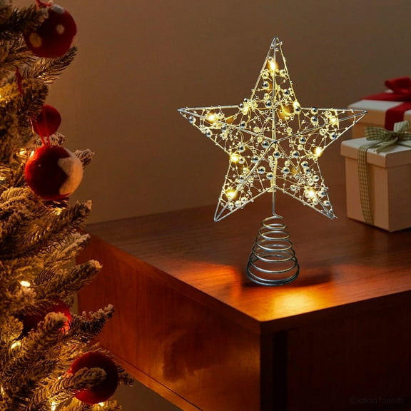 Costeam Christmas Five Pointed Star Lamp Decoration, Iron Star Christmas Tree Luminous Tree Top Star, Xmas Festive Star Decor, Great for Christmas Tree Top Use