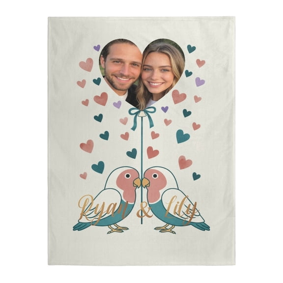 Costeam Custom Photo Fleece Blanket with Text Personalized，Warm Soft Blanket for Valentine’s Day Gift and Home Holiday Decor