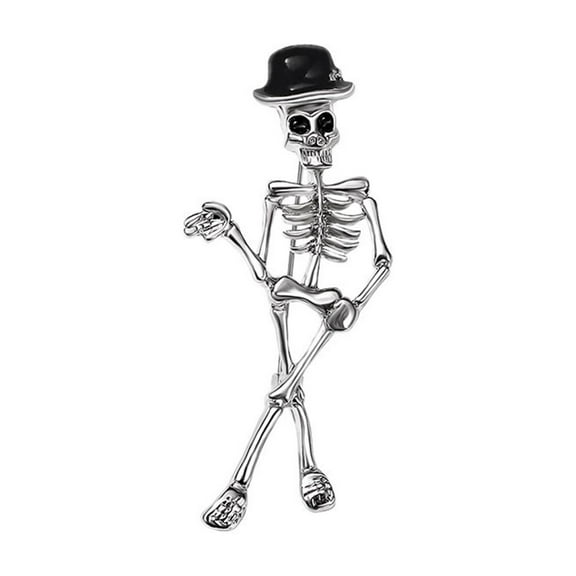 Costeam Dancing Skeleton Brooch Pin with Colorful Hat,Gothic Halloween Accessory,Silver Metal Punk Style Decoration for Scarves and Backpacks Halloween