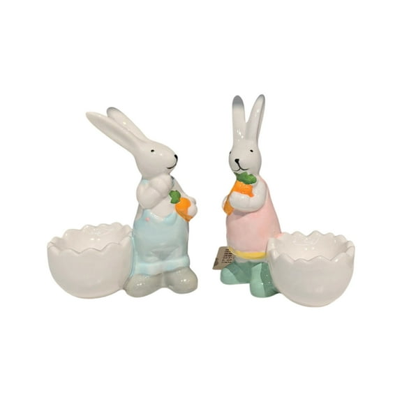 Costeam Easter Bunny Painted Ceramic Egg Snack Tray，Creative Animal Themed Storage Plate for Home Tabletop Candy Nuts Organization and Easter Gifting