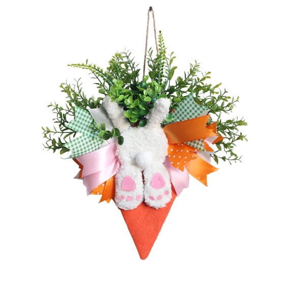 Costeam Easter Carrot Wreath with Bow,Hanging Decor for Garden Gate and Front Door
