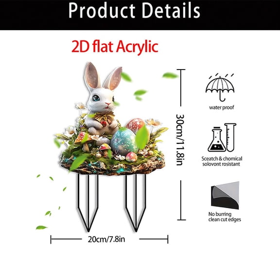 Costeam Easter Cartoon Bunny Egg Acrylic Garden Stakeļ¼Decorative Prop for Yard Plant and Potted Holiday Layout