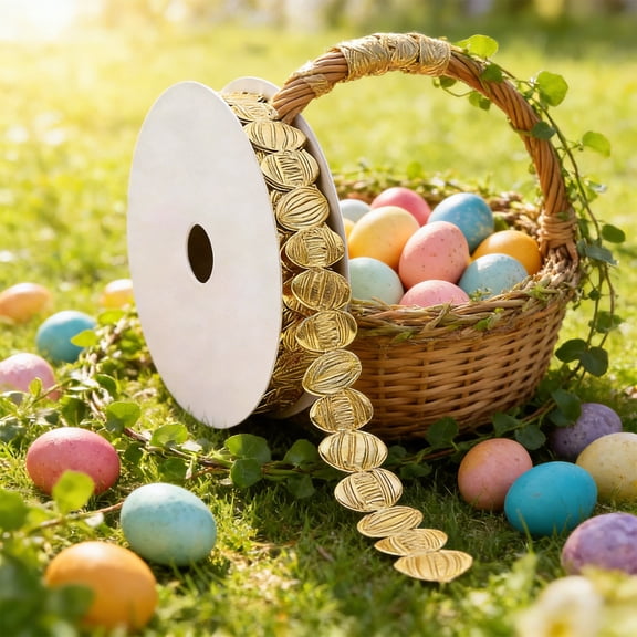 Costeam Easter Egg Pattern Ribbon 10 Yards for Gift and Cake Box Wrapping,Easter Egg Ribbon for Baking and Craft Decor