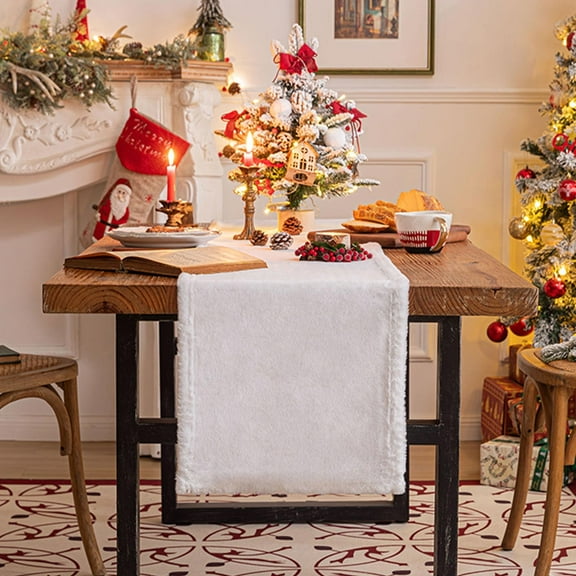 Costeam Elegant White Long Table Runner for Christmas Winter Holidays, Luxury Dining Table Decor for Wedding Party, Home Tabletop Decoration