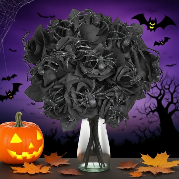 Costeam Halloween Decorations,Floral Stems Halloween Branches Decoration,for Home Indoor Party Vase Arrangement Decor Halloween Rose with Spider Horror