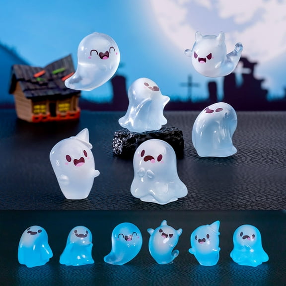 Costeam Halloween Mini Ghosts Figures Decor, Luminous Small Little Resin Ghost Figurines to Hide Glow in The Dark Statue for Halloween Party Favors Dollhouse Decoration Tiny Toys