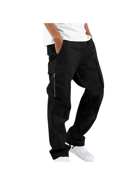 Mens Loose Fit Cargo Pants Multi Pocket Tactical Work Trousers Outdoor Hiking Casual Streetwear Techwear Utility Straight Leg Lightweight Breathable Cotton Blend with Secure Zipper Pockets