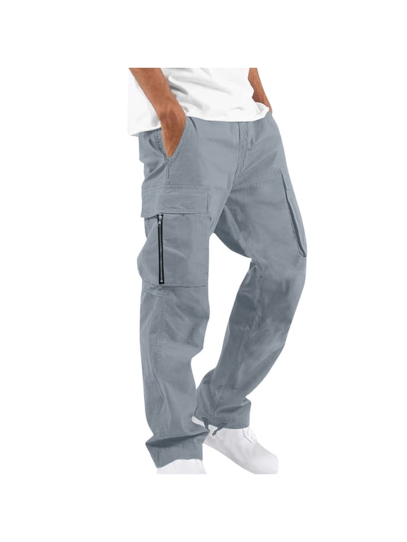 Mens Loose Fit Cargo Pants Multi Pocket Tactical Work Trousers Outdoor Hiking Casual Streetwear Techwear Utility Straight Leg Lightweight Breathable Cotton Blend with Secure Zipper Pockets