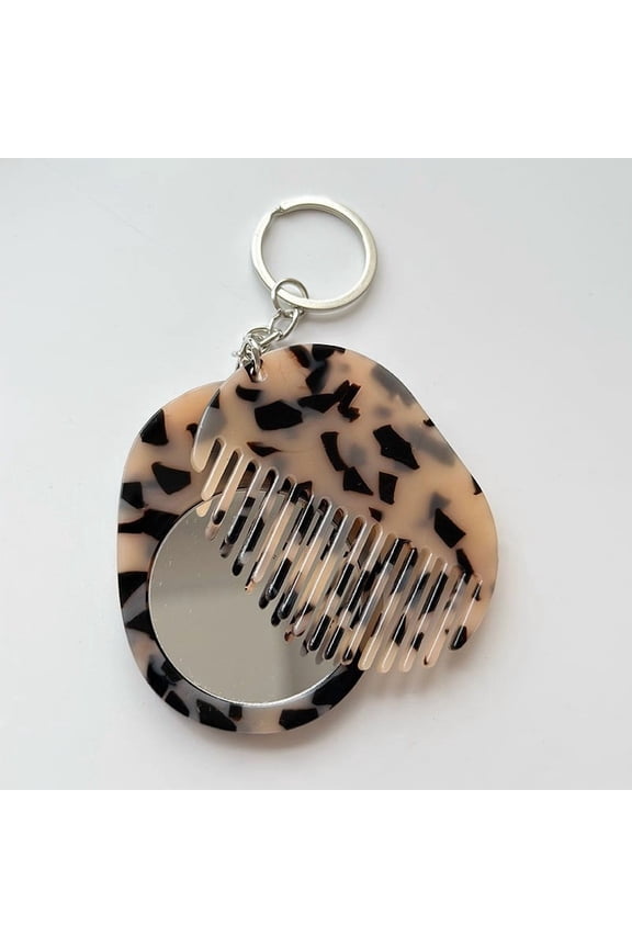 Multi Function Mirror Comb Keychain Fashionable Versatile Bag Key Pendant,Portable 2 In 1 Tool for On The Go Touch Up Hair Styling Compact Design and Convenience