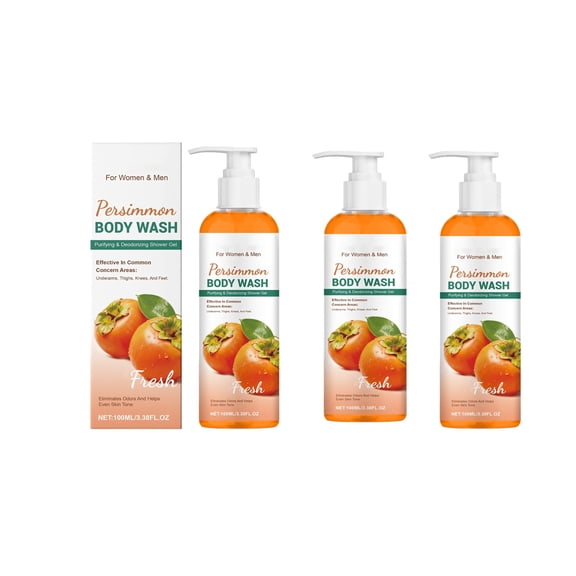 Costeam Persimmon Body Wash 3.38 Fl Oz Mild and Refreshing Suitable for Men and Women Odor Improvement Multi Pieces，Body Wash for Daily Cleansing