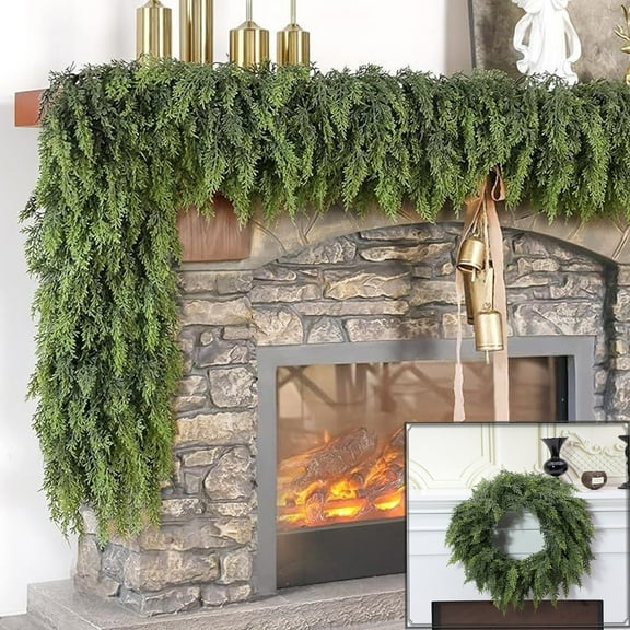 Costeam Pine Wreath Christmas Decorations for Front Door, Artificial Plants Green Christmas Wreath with Lights Home Decor, Xmas Decor for Mantel Wall Holiday Winter Decor