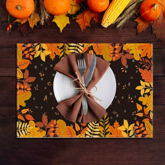 Costeam Pumpkins Fall Placemats Set of 4, Autumn Maple Leaves Thanksgiving Kitchen Dinning Table Mats Washable Place Mats for Indoor Outdoor Home Decor 32*42cm