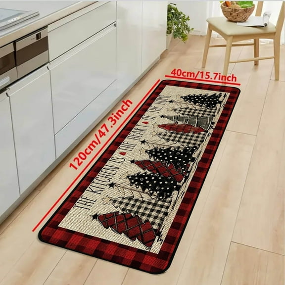 Costeam Red Buffalo Plaid Xmas Trees Merry Christmas Kitchen Mats Set of 2, Winter Decor Low-Profile Kitchen Rugs for Floor, Against Slip And Wear Floor Mat