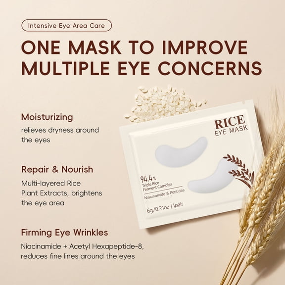 Costeam Rice Extract Eye Mask Hydrating Formula Soothes Eye Area and Reduces Dark Circles for Radiant Look