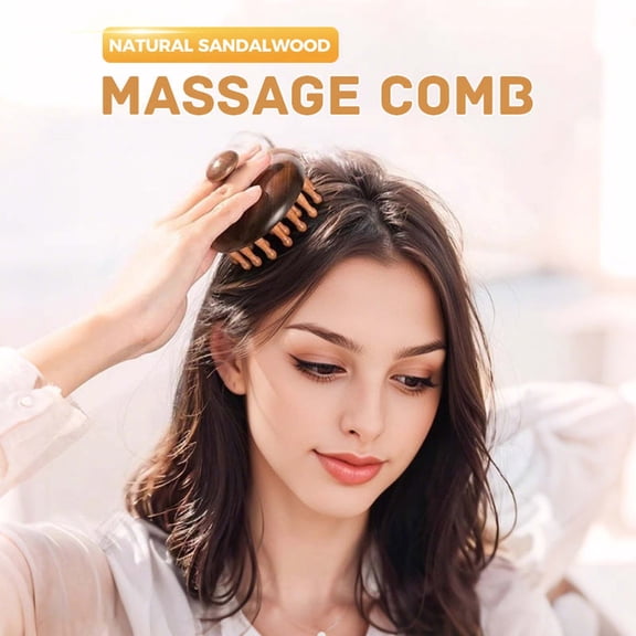 Costeam Sandalwood Scalp Massage Comb 28 Round Teeth Design Relieves Tension and Promotes Scalp Circulation