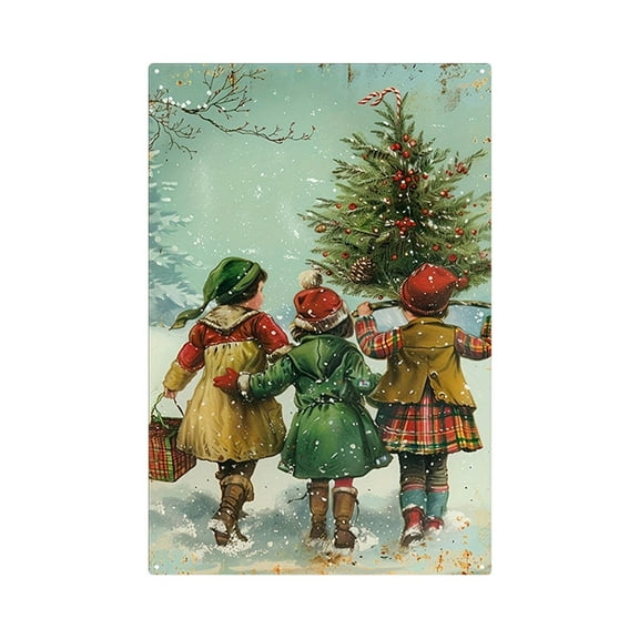 Costeam Santa Claus Retro Metal Wall Art Decoration Waterproof Sunproof Hanging Sign for Home Outdoor Camping Porch Garden Use