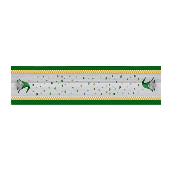 Costeam St Patrick's Day Polyester Cotton Shamrock Table Runner,Green Clover Print Rectangular Mat for Dining Table Kitchen Counter and Irish Holiday Decor