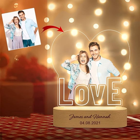 Costeam Text Single Color Acrylic Night Light with Engraved Base Personalized Lamp for Couple Wedding Anniversary and Birthday,Creative Gift for Valentine's Day