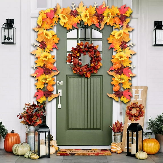 Costeam Thanksgiving Fall Decorations for Home Porch,Indoor Outdoor Fall Decor Autumn Harvest Garland Leaves Decor Wedding Party Friendsgiving Decorations 1.75m