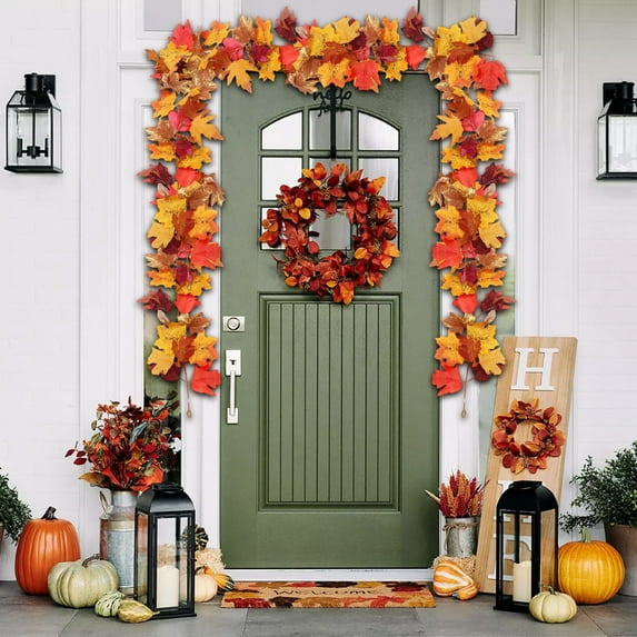 Costeam Thanksgiving Fall Decorations for Home Porch,Indoor Outdoor Fall Decor Autumn Harvest Garland Leaves Decor Wedding Party Friendsgiving Decorations 1.75m