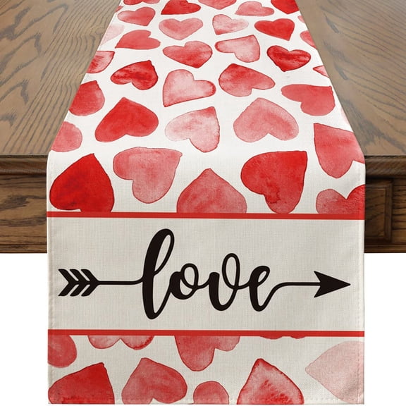 Costeam Valentine's Day Festive Table Flag, 33*275cm Gnome Print Linen Table Cloth, Large Dining Room Decor, Party Table Centerpiece