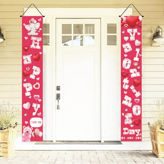 Costeam Valentine's Day Hanging Banner Decoration, Indoor Outdoor Front Door Wedding Anniversary Flag, Party Supplies