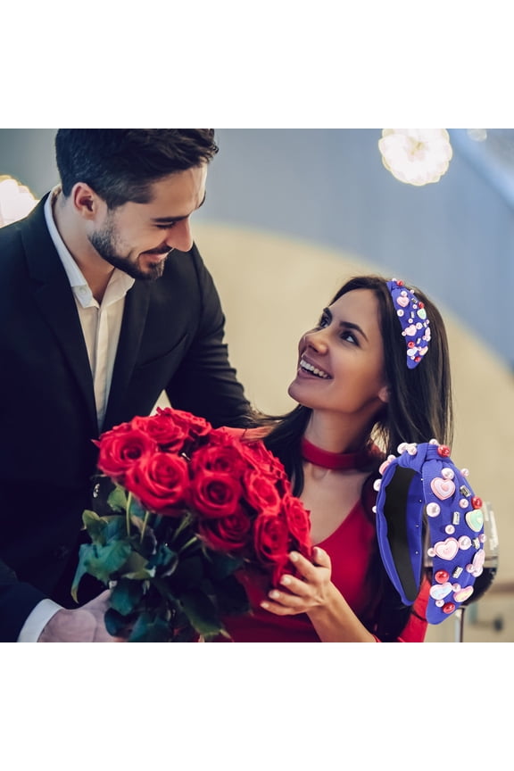 Valentine’s Day Pearl Heart Wide Knot Headbands Hair Accessories for Party Dating Tanabata Everyday Matching Gift for Women