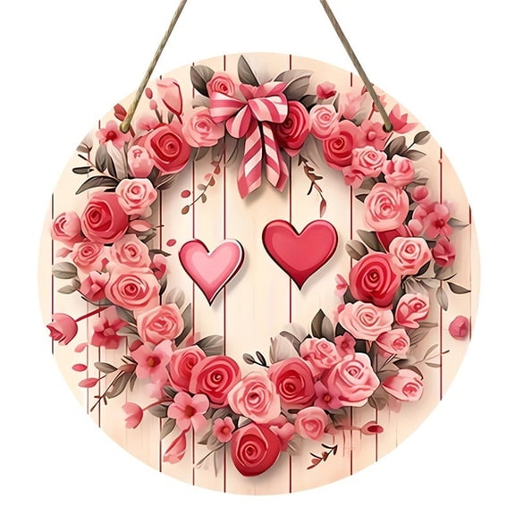 Costeam Valentine's Day Wooden Dwarf Circular Plaques, Home Decorative Signs, Romantic Porch Entryway Ornament
