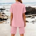 thumbnail image 1 of Costeam Womens 2 Piece Linen Blend Co Ord Set Notch Collar Button V Neck Short Sleeve Top Dual Side Pockets Elastic Waist Shorts Solid Color Summer Two Piece Outfit, 1 of 8