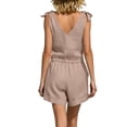 thumbnail image 1 of Costeam Womens 2 Piece Linen Matching Set Tie Shoulder Sleeveless V Neck Button Top Rolled Hem Bermuda Shorts with Side Pockets Lightweight Breathable Relaxed Fit Summer Outfit, 1 of 6