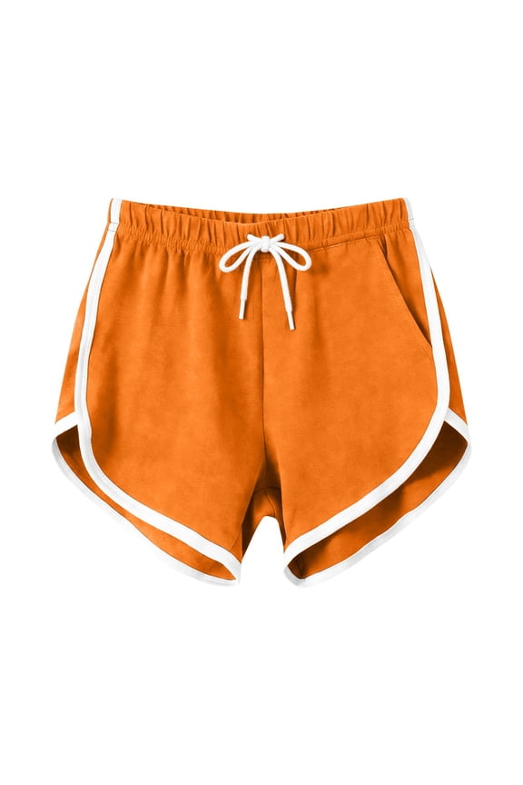Womens 2 Piece Retro Sporty Color Block Trim Athletic Shorts Dolphin Hem Casual Active Shorts with Side Pockets Drawstring Elastic Waist Lightweight Breathable Fabric