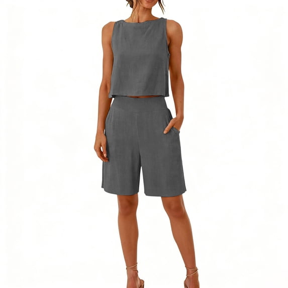Costeam Womens 2 Piece Sleeveless Top and Loose Pocket Pants Set Solid Color Soft Stretch Fabric High Waist Casual Wide Leg Pant Outfit Suit