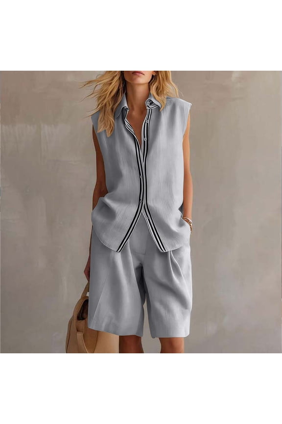 Womens 2 Piece Tracksuit Set Long Sleeve Button Down Cardigan and Wide Leg Cargo Pants Lightweight Woven Fabric Multi Side Pockets Elastic Waist Loose Fit Casual Matching Outfit