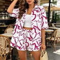 thumbnail image 1 of Costeam Womens Abstract Print Two Piece Beach Set Short Sleeve Button Down Shirt and Drawstring Waist Shorts Lightweight Flowey Fabric Side Pockets Relaxed Loose Fit Summer Casual Outfit, 1 of 9