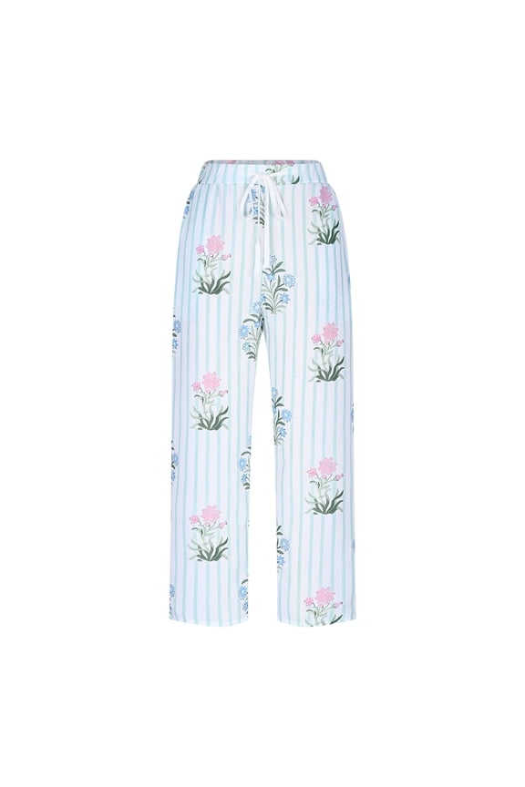 Womens Allover Digital Graphic Print Casual Pants Dual Side Deep Hand Pockets Adjustable Drawstring Elastic High Waist Loose Relaxed Fit Full Length Casual Long Trousers