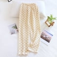 thumbnail image 1 of Costeam Womens Allover Heart Print Crinkled Gauze Wide Leg Pajama Pants Side Inset Hand Pockets Self Tie Drawstring Elastic High Waist Loose Fit Breathable Trouser Bottoms, 1 of 3