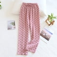 thumbnail image 1 of Costeam Womens Allover Heart Print Crinkled Gauze Wide Leg Pajama Pants Side Inset Hand Pockets Self Tie Drawstring Elastic High Waist Loose Fit Breathable Trouser Bottoms, 1 of 9