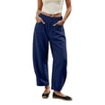 thumbnail image 1 of Costeam Womens Barrel Cropped Cargo Pants Double Knee Stitch Detail Side Slip Pockets Full Drawstring Elastic High Waist Lightweight Loose Ankle Length Utility Casual Trousers, 1 of 7