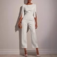 thumbnail image 1 of Costeam Womens Boat Neck Three Quarter Beaded Sleeve Jumpsuit No Pockets Fitted High Waist Cropped Wide Leg Solid Formal One Piece Romper, 1 of 6