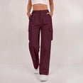 thumbnail image 1 of Costeam Womens Button Fly Mid Rise Cargo Pants Multi Flap Side Pockets Relax Wide Leg Solid Color Full Length Casual Workwear Trousers, 1 of 9