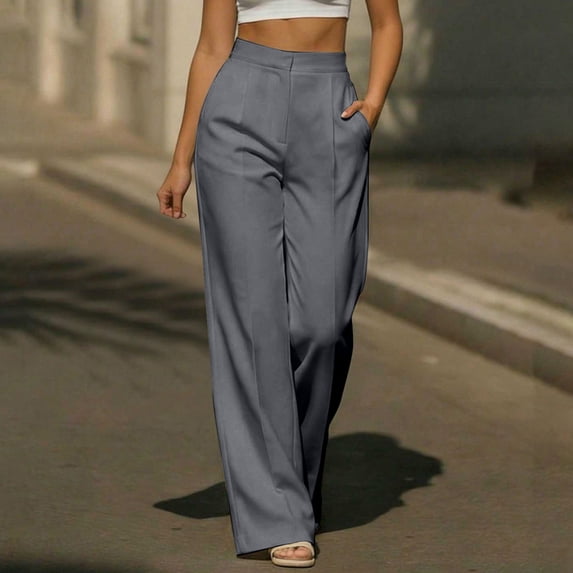 Costeam Womens Button Front Pleated High Waist Wide Leg Dress Pants Dual Side Inset Hand Pockets Wrinkle Resistant Woven Relaxed Fit Office Casual Palazzo Trousers