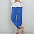 thumbnail image 1 of Costeam Womens Capri Pants Cotton Linen Blend Wide Leg with Side Pockets Mid Rise Relaxed Waist Lace Embroidery Split Cuff Cropped Trousers Lightweight Breathable Soft Casual Summer Bottoms, 1 of 7